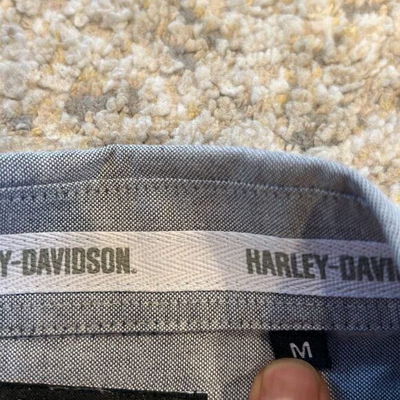 Long Sleeve Button Down Harley-Davidson Shirt Size M in EUC light grey is blue - Picture 4 of 8